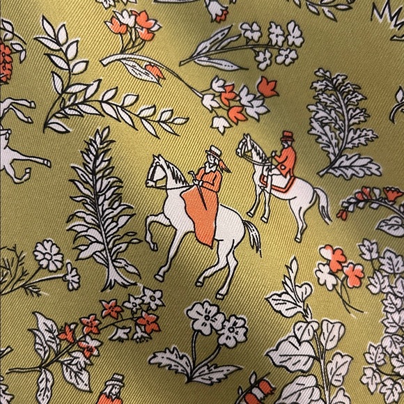 J. Crew with Drake's Horseback Rider Green 100% Silk Button Up Pajama Top Size 8 - Picture 6 of 7